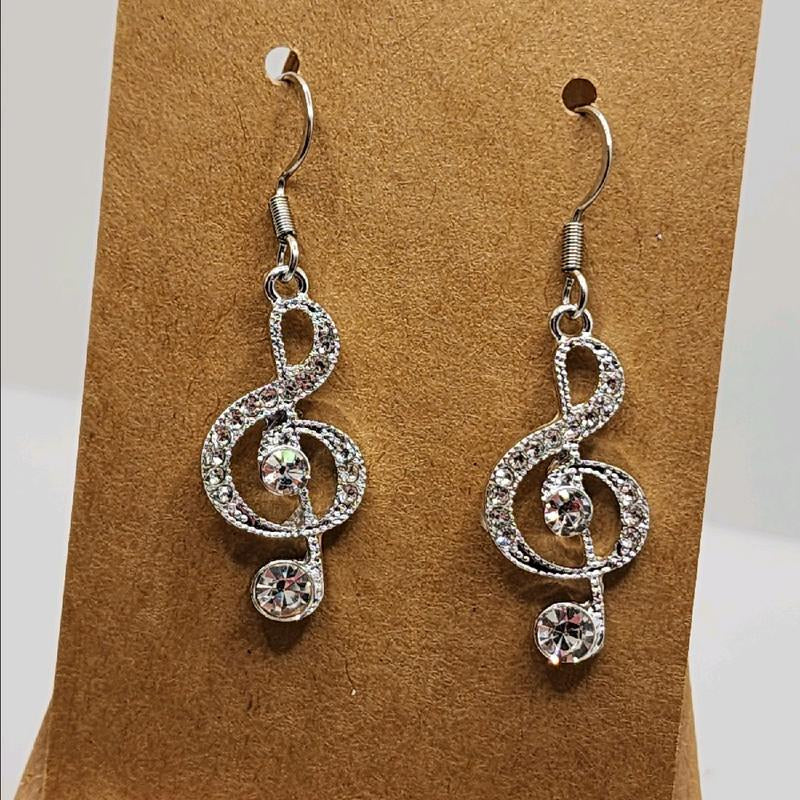 Glittery Music Symbol Earrings Metal Coating