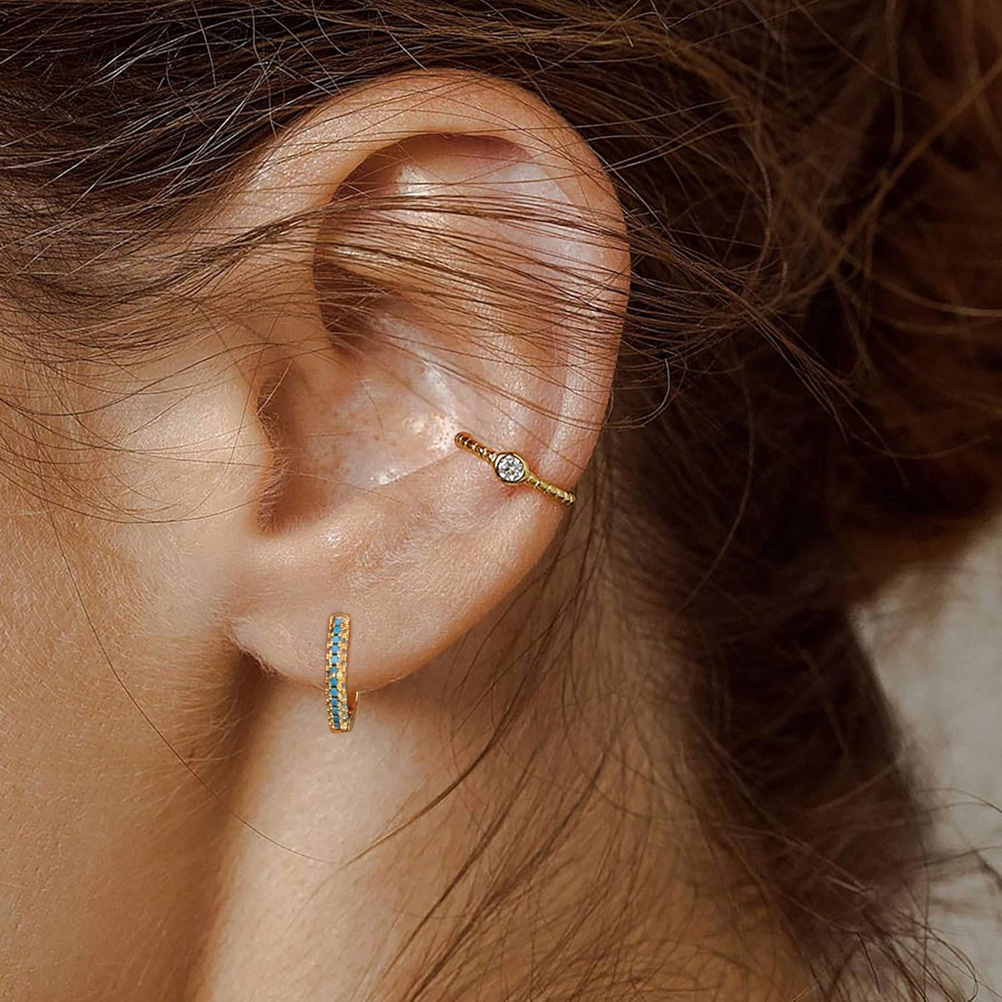 14K Gold Plated Hoop Earrings with Cubic Zirconia Dainty Huggie Earrings for Women