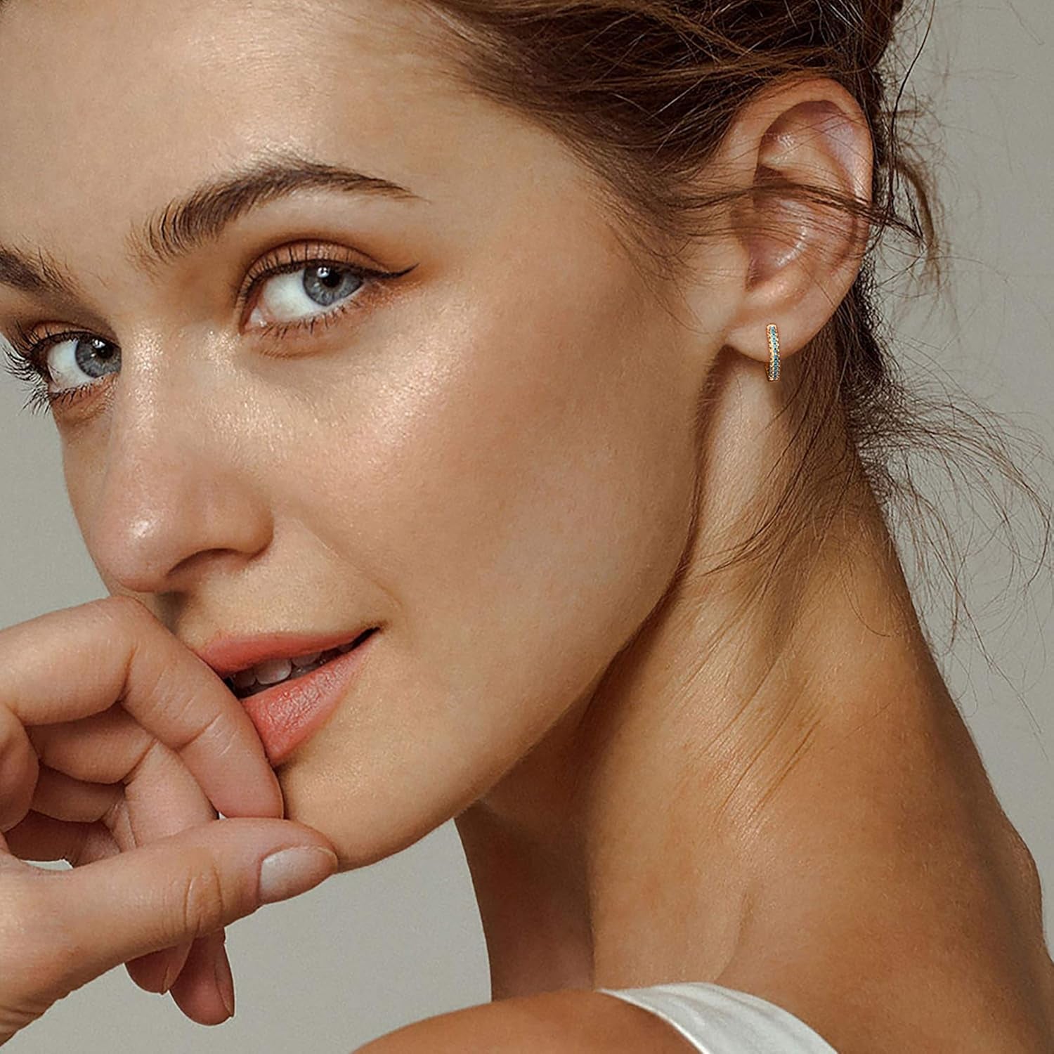 14K Gold Plated Hoop Earrings with Cubic Zirconia Dainty Huggie Earrings for Women
