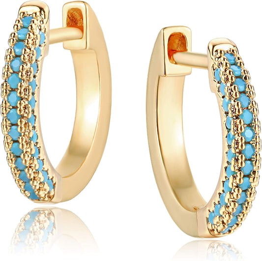 14K Gold Plated Hoop Earrings with Cubic Zirconia Dainty Huggie Earrings for Women