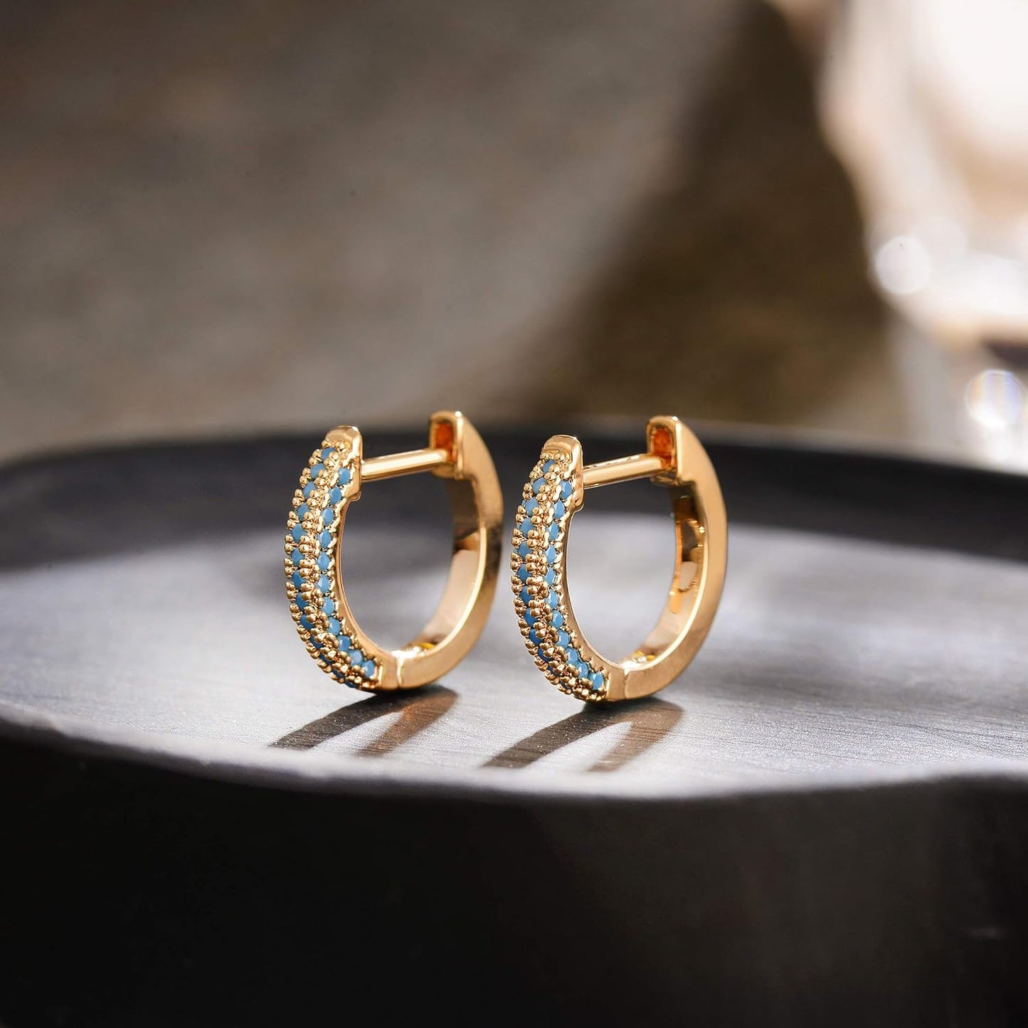 14K Gold Plated Hoop Earrings with Cubic Zirconia Dainty Huggie Earrings for Women