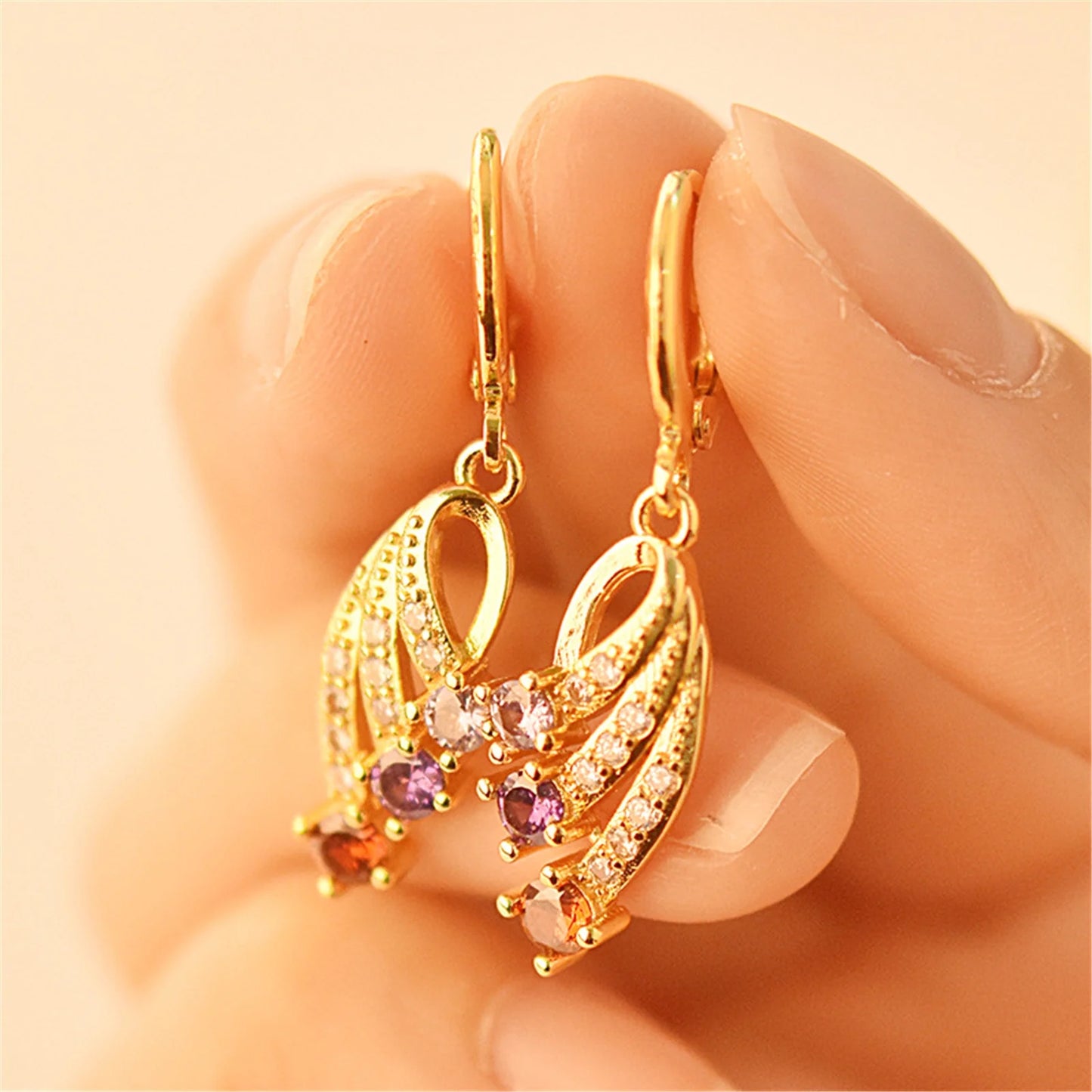 Earrings，Valentine'S Day Gifts European and American Fashion Trends 18K Gold-Plated Gemstone Earring,Hypoallergenic Earrings for Women,Clearance